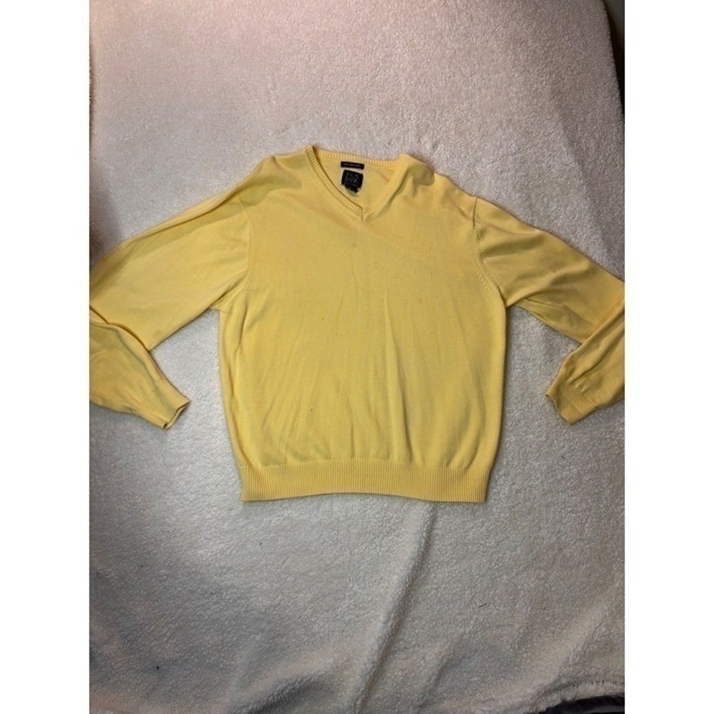 Jos. A. Bank V-Neck Sweater Men Large Yellow 100% Pima Cotton Signature Pullover